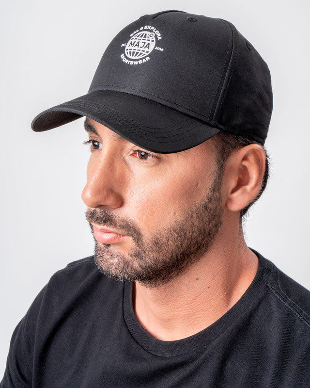 Gorra Snapback Emblema Explorer, Negro, vista posterior, Algodón, protección solar y estilo casual