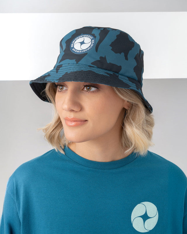 Bucket Hat Laguna, Patrón laguna, vista frontal, Poliéster, protección solar y estilo casual