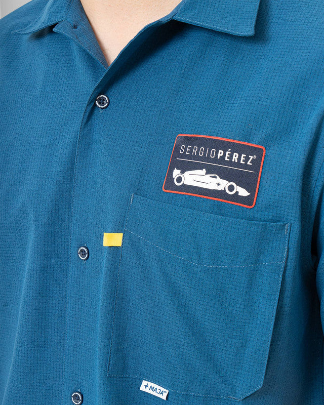 Camisa Viajero, Azul marino, vista posterior, fit Regular, Poliéster, con Tela estiramiento 4 vías, ideal para oficina