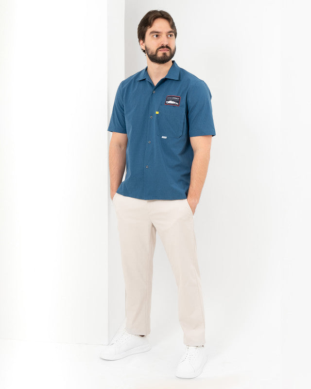 Camisa Viajero, Azul marino, detalle, fit Regular, Poliéster, con Tela estiramiento 4 vías, ideal para oficina