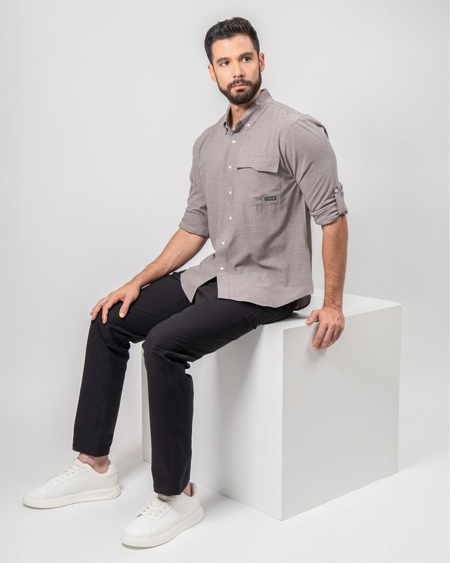 Camisa Casual Paz, Gris, detalle, fit Regular, Poliéster, con Tela estiramiento 4 vías, ideal para oficina
