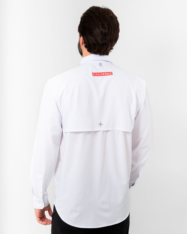 Camisa MAJA® Outdoor Signature, Blanco, vista posterior, fit Relajado, Poliéster, con Tela antidesgarro, ideal para oficina