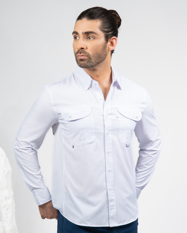 Camisa MAJA® Outdoor Signature, Blanco, vista frontal, fit Relajado, Poliéster, con Tela antidesgarro, ideal para oficina