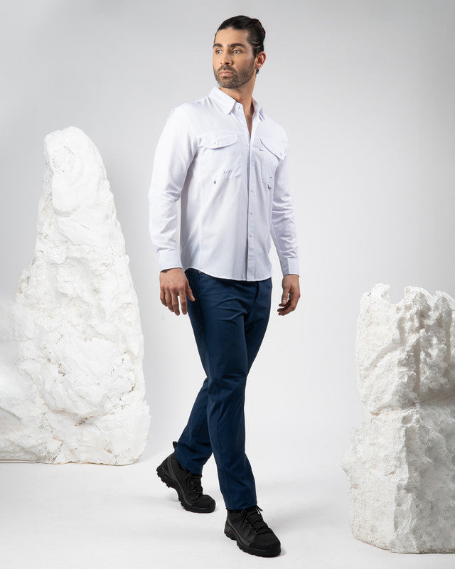 Camisa MAJA® Outdoor Signature, Blanco, detalle, fit Relajado, Poliéster, con Tela antidesgarro, ideal para oficina