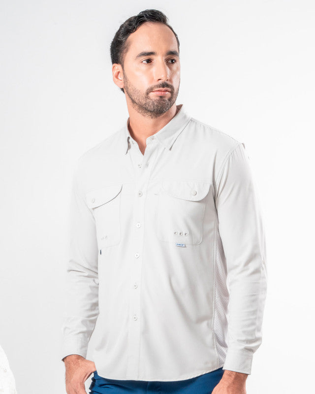 Camisa MAJA® Outdoor Signature, Gris claro, vista frontal, fit Relajado, Poliéster, con Tela antidesgarro, ideal para oficina