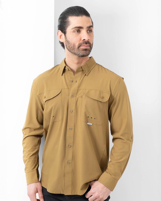 Camisa MAJA® Outdoor Signature, Brown, vista frontal, fit Relajado, Poliéster, con Tela antidesgarro, ideal para oficina
