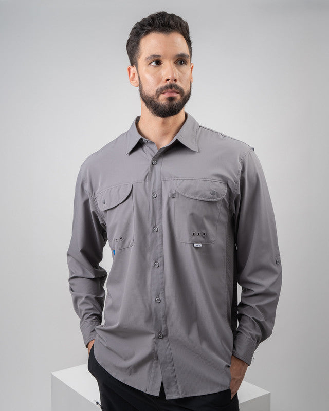 Camisa MAJA® Outdoor Signature, Gris, vista frontal, fit Relajado, Poliéster, con Tela antidesgarro, ideal para oficina