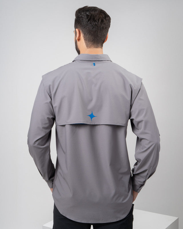 Camisa MAJA® Outdoor Signature, Gris, vista posterior, fit Relajado, Poliéster, con Tela antidesgarro, ideal para oficina