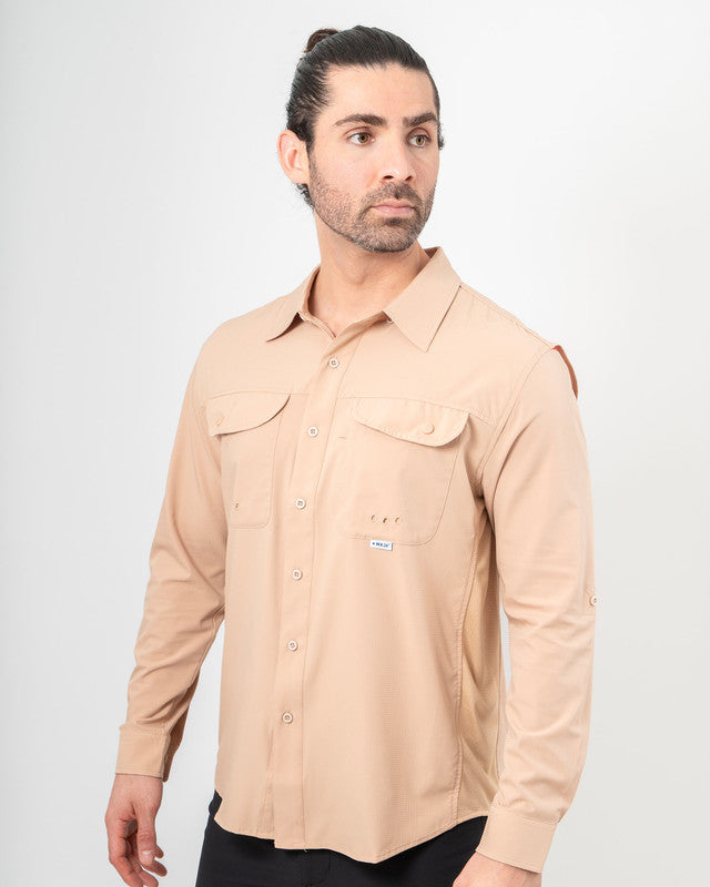Camisa MAJA® Outdoor Signature, Khaki, vista frontal, fit Relajado, Poliéster, con Tela antidesgarro, ideal para oficina