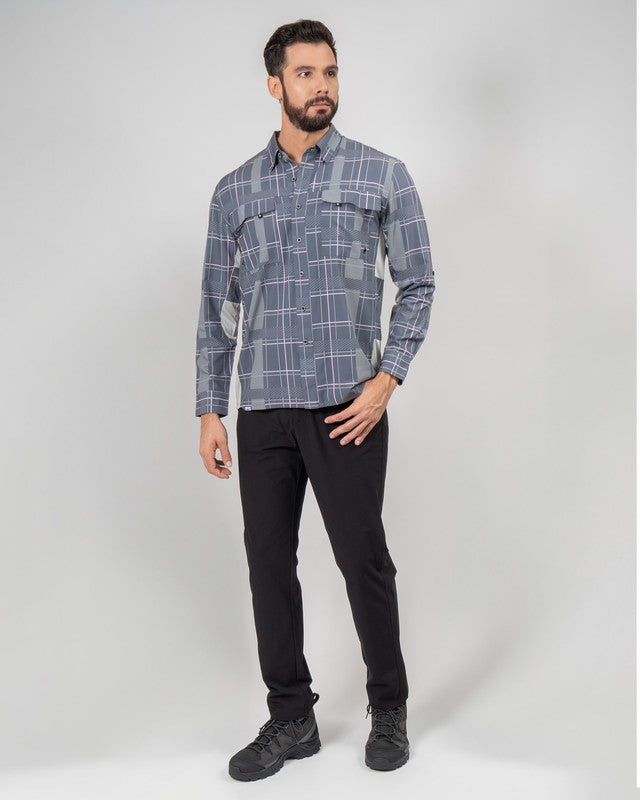 Camisa Outdoor Equipo MAJA®, Gris cuadros, detalle, fit Relajado, Poliéster, con Tela antidesgarro, ideal para oficina