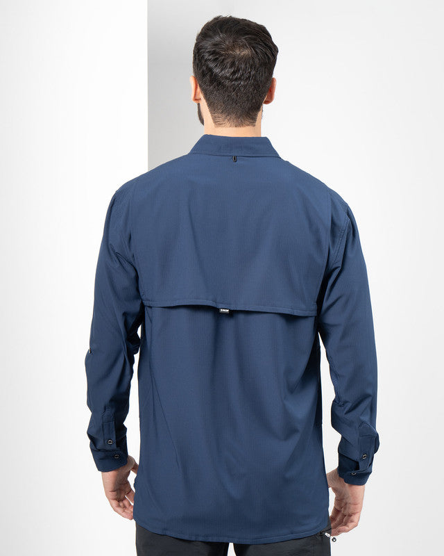 Camisa Outdoor Equipo MAJA®, Azul marino, vista posterior, fit Relajado, Poliéster, con Tela antidesgarro, ideal para oficina