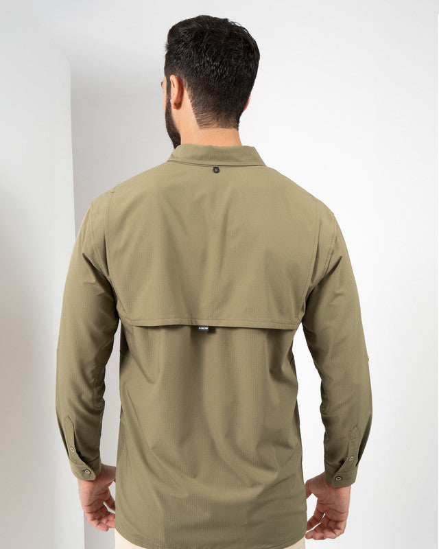 Camisa Outdoor Equipo MAJA®, Olive green, vista posterior, fit Relajado, Poliéster, con Tela antidesgarro, ideal para oficina