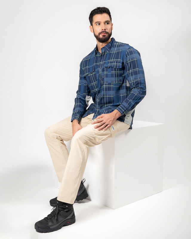 Camisa Outdoor Equipo MAJA®, Azul cuadros, detalle, fit Relajado, Poliéster, con Tela antidesgarro, ideal para oficina