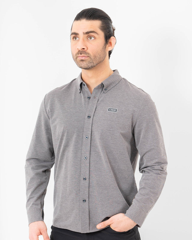 Camisa Oxford MAJA®, Negro, vista frontal, fit Slim, Poliéster, con Tela estiramiento 4 vías, ideal para oficina