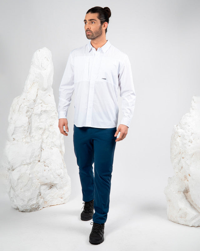 Camisa Pacífica, Blanco, detalle, fit Relajado, Poliéster, con Tela estiramiento 4 vías, ideal para oficina