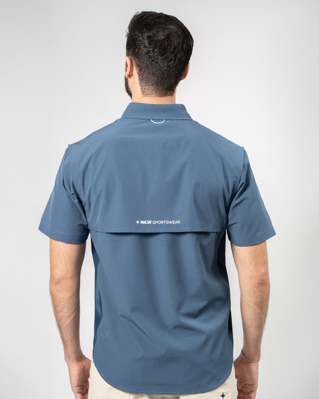 Camisa Bahía, Azul marino, vista posterior, fit Relajado, Poliéster, con Aberturas de ventilación, ideal para oficina