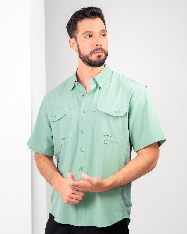 Camisa MAJA® Outdoor Signature, Verde claro, vista frontal, fit Relajado, Poliéster, con Tela antidesgarro, ideal para oficina