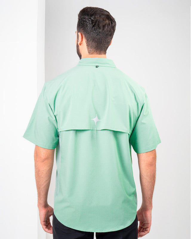 Camisa MAJA® Outdoor Signature, Verde claro, vista posterior, fit Relajado, Poliéster, con Tela antidesgarro, ideal para oficina