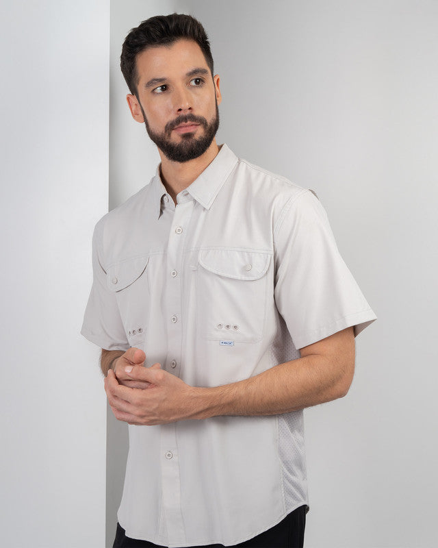 Camisa MAJA® Outdoor Signature, Gris claro, vista frontal, fit Relajado, Poliéster, con Tela antidesgarro, ideal para oficina
