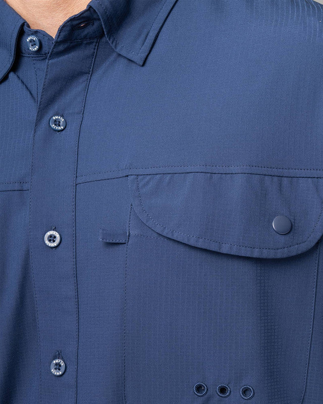 Camisa MAJA® Outdoor Signature, Azul marino, vista lateral, fit Relajado, Poliéster, con Tela antidesgarro, ideal para oficina