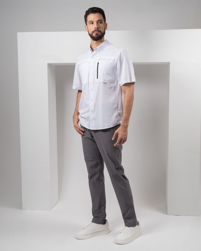 Camisa Tripulante, Blanco, detalle, fit Regular, Poliéster, con Paneles para ventilación, ideal para oficina