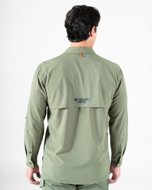 Camisa Fishing JEEP® x MAJA® Outdoor Cherokee Manga Larga, Verde, vista posterior, fit Relajado, Poliéster, con Tela antidesgarro, ideal para oficina