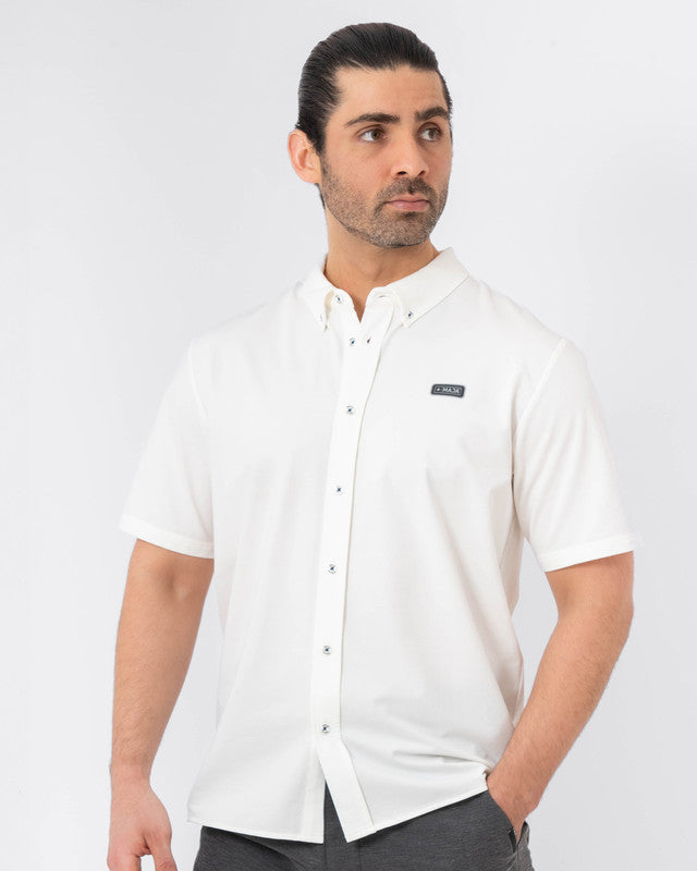 Camisa MAJA® Oxford, Blanco, vista frontal, fit Slim, Poliéster, con Tela estiramiento 4 vías, ideal para oficina