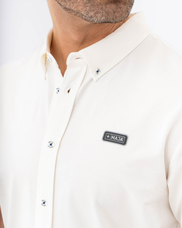 Camisa MAJA® Oxford, Blanco, vista lateral, fit Slim, Poliéster, con Tela estiramiento 4 vías, ideal para oficina