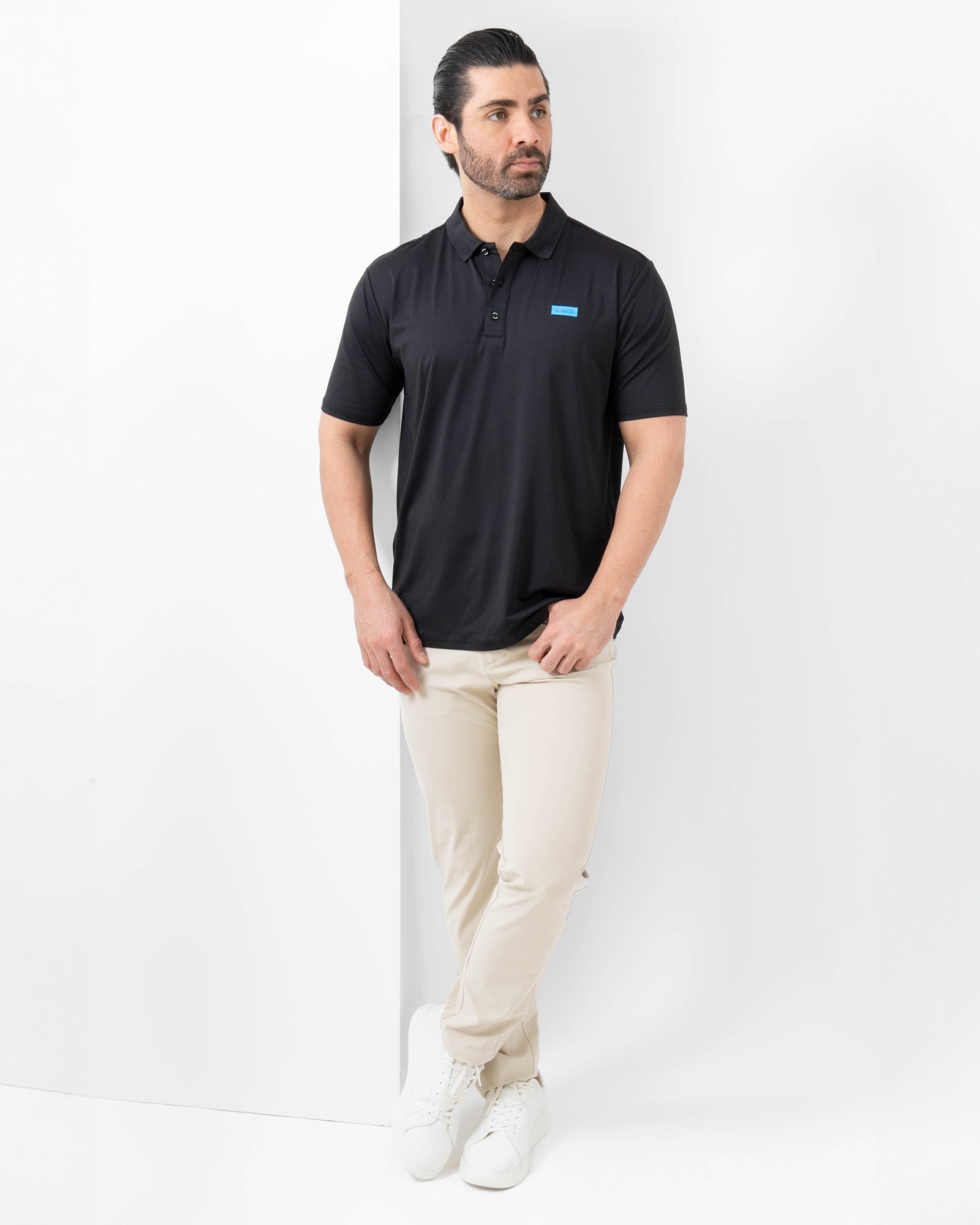 MAJA® Polo, Negro, detalle, fit Regular, Poliéster, con Protección UV UPF50+, uso versátil