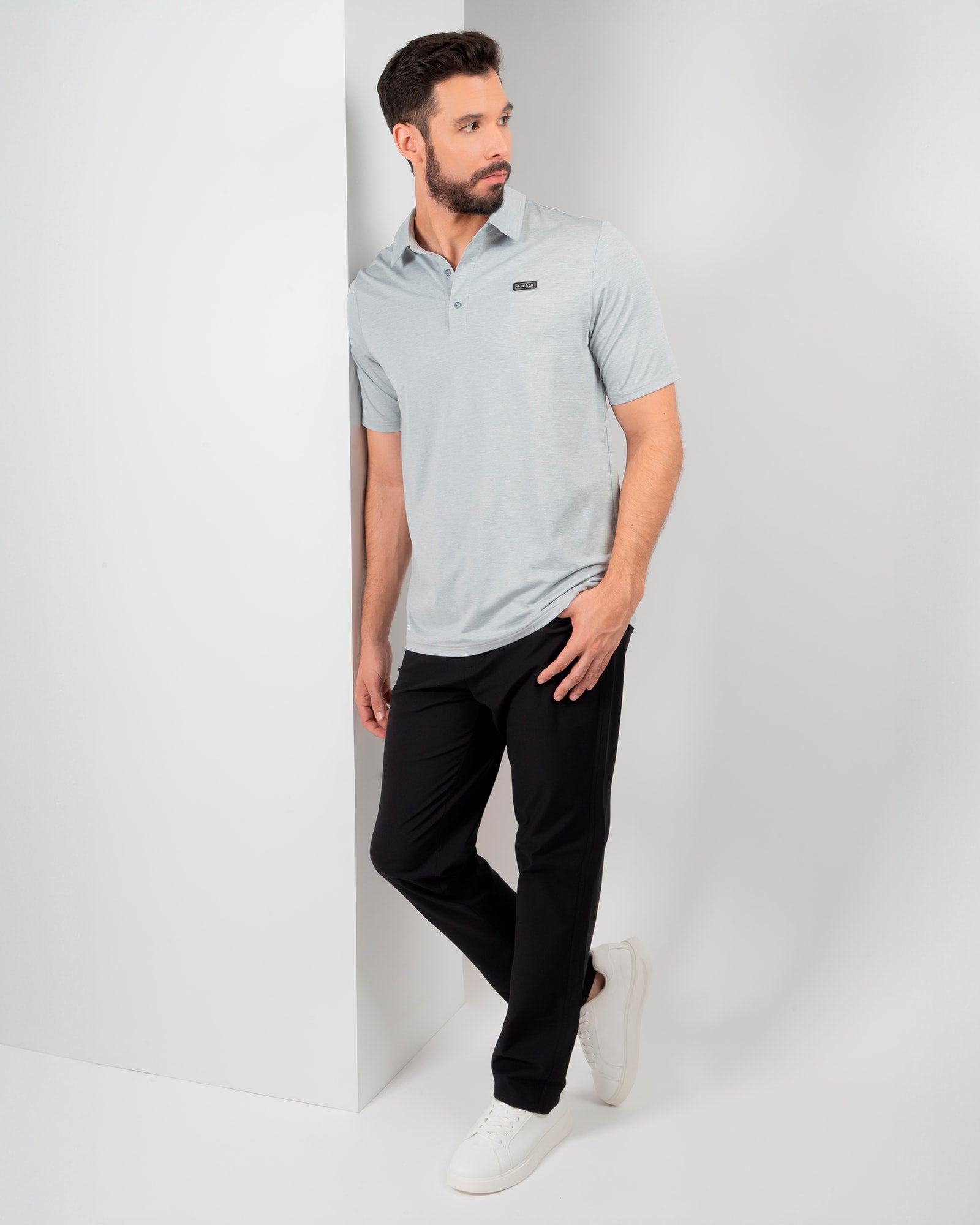 MAJA® Polo Active, Gris claro, detalle, fit Regular, Poliéster, con Protección UV UPF50+, uso versátil