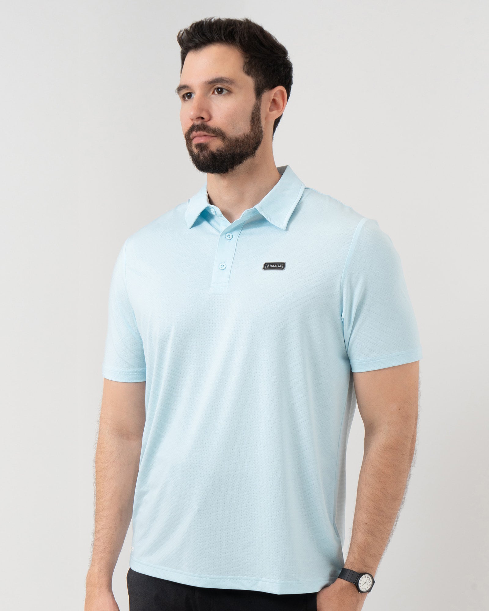 MAJA® Polo Active, Azul cielo, vista frontal, fit Regular, Poliéster, con Protección UV UPF50+, uso versátil