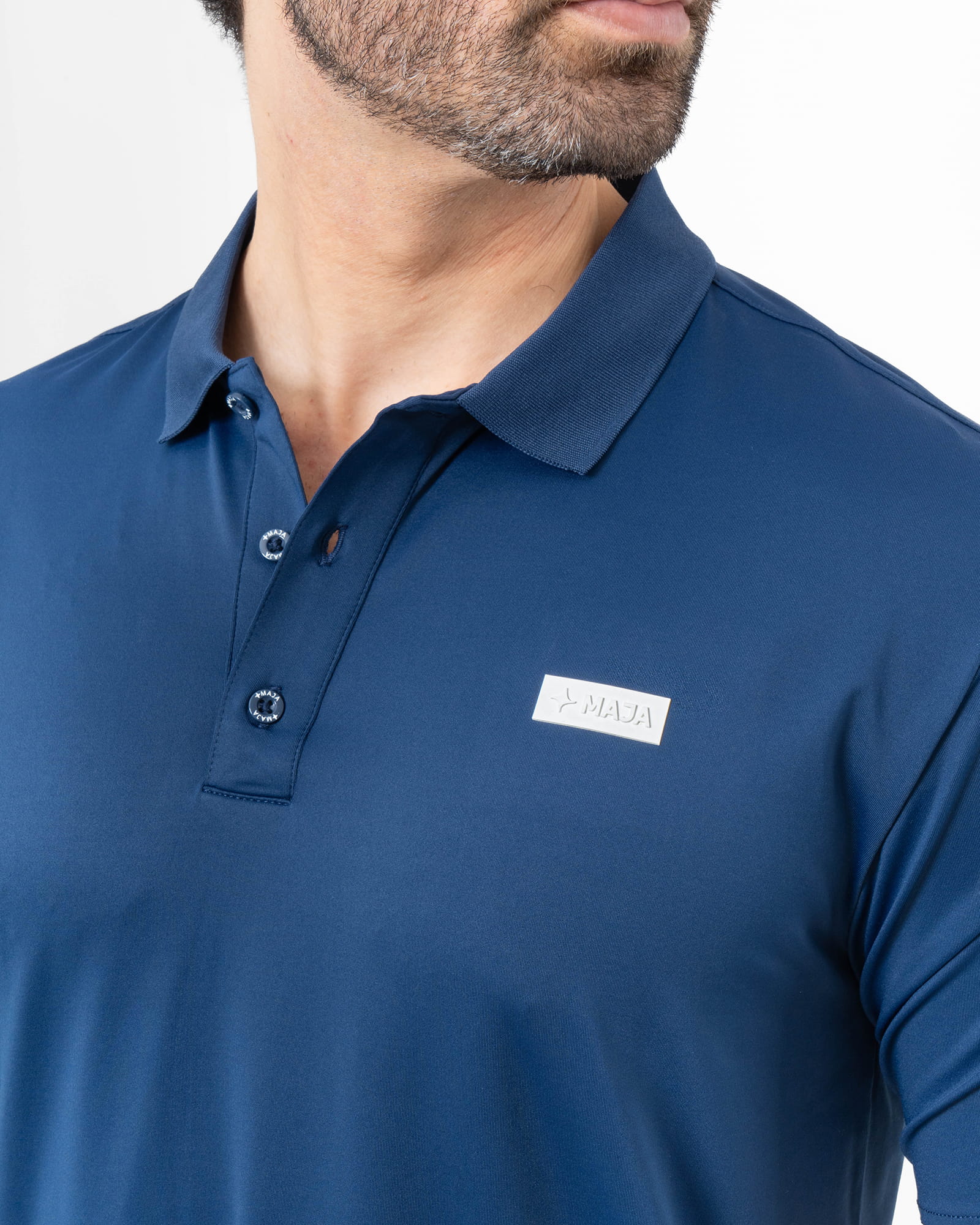 MAJA® Polo, Azul marino, vista lateral, fit Regular, Poliéster, con Protección UV UPF50+, uso versátil