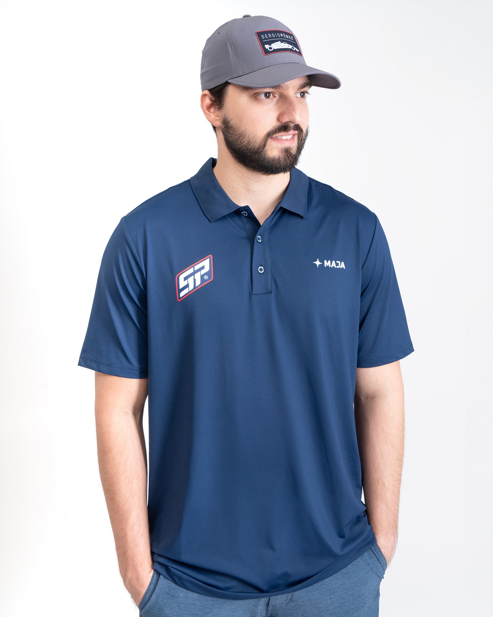 MAJA® Polo Race SP, Azul marino, vista frontal, fit Regular, Poliéster, con Protección UV UPF50+, uso versátil