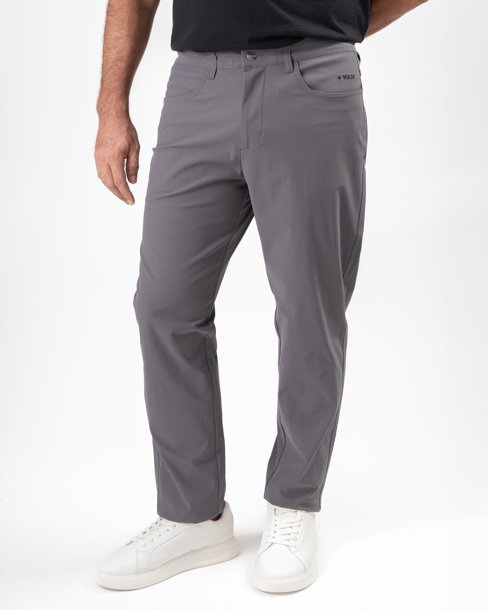 Pantalón Origen®, Gris, vista frontal, fit Regular, Poliéster, con Tela estiramiento 4 vías, uso versátil