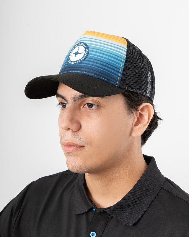 Gorra Trucker Emblema Dorado, Patrón dorado, vista frontal, Nylon, protección solar y estilo casual