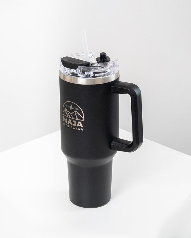 Termo Tumbler Emblema Horizonte, Negro, vista posterior, Acero inoxidable, con Acero inoxidable, mantiene tu bebida a la temperatura ideal