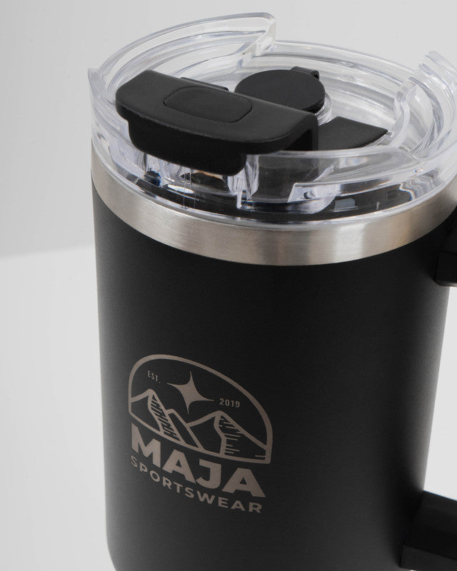 Termo Tumbler Emblema Horizonte, Negro, vista lateral, Acero inoxidable, con Acero inoxidable, mantiene tu bebida a la temperatura ideal