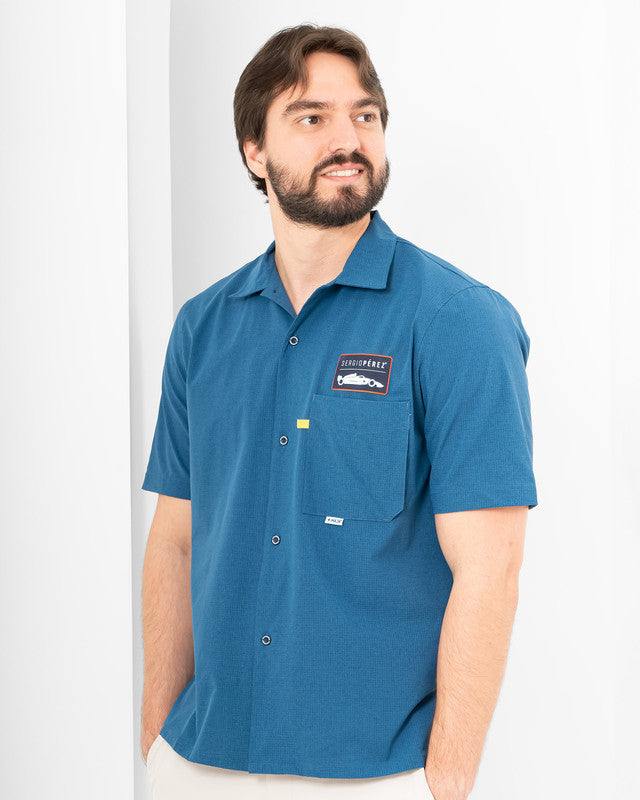 Camisa Viajero, Azul marino, vista frontal, fit Regular, Poliéster, con Tela estiramiento 4 vías, ideal para oficina