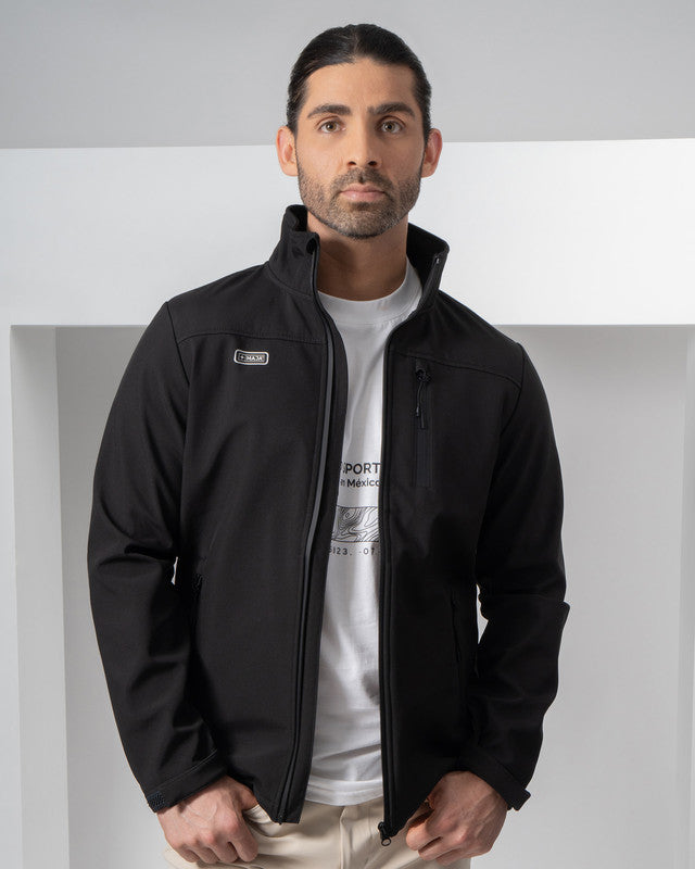 Chamarra Softshell Abisal, Negro, vista posterior, fit Relajado, Poliéster, con Conservación térmica, para uso casual o entrenamiento