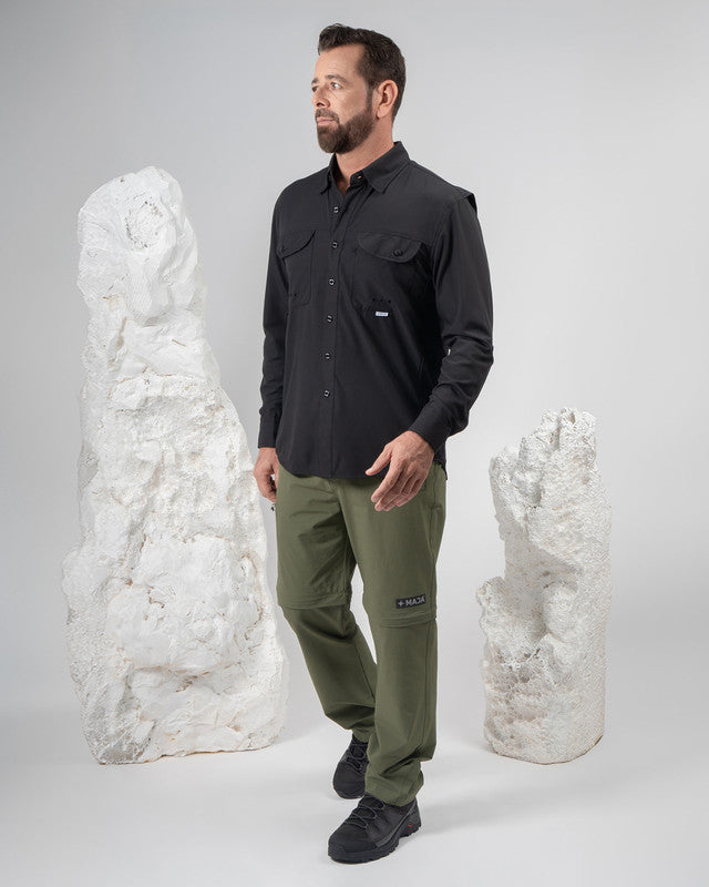 Camisa MAJA® Outdoor Signature, Negro, fit Relajado, Poliéster, con Tela antidesgarro, ideal para oficina