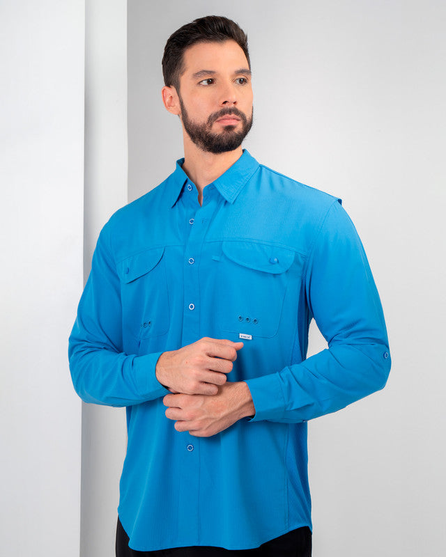Camisa MAJA® Outdoor Signature, Azul rey, vista frontal, fit Relajado, Poliéster, con Tela antidesgarro, ideal para oficina