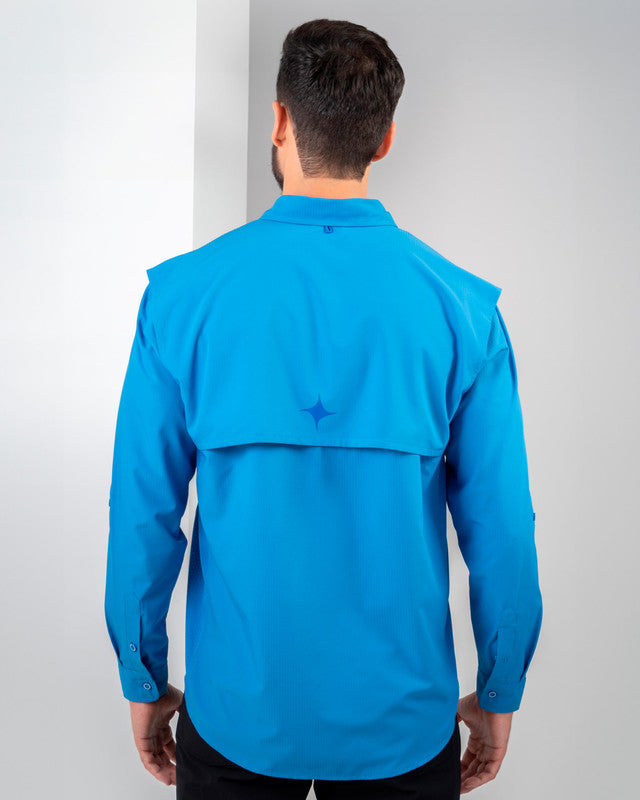 Camisa MAJA® Outdoor Signature, Azul rey, vista posterior, fit Relajado, Poliéster, con Tela antidesgarro, ideal para oficina