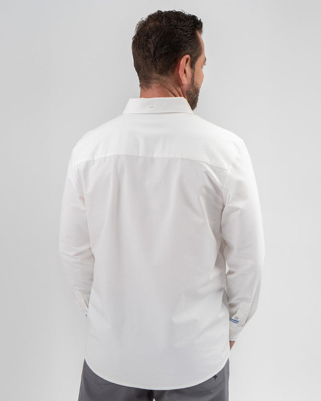 Camisa Oxford MAJA®, Blanco, vista posterior, fit Slim, Poliéster, con Tela estiramiento 4 vías, ideal para oficina