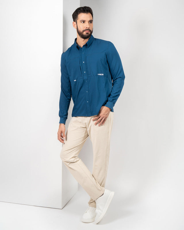 Camisa Outdoor Navío, Azul marino, detalle, fit Relajado, Poliéster, con Lavar a máquina con ciclo delicado de agua fría, ideal para oficina