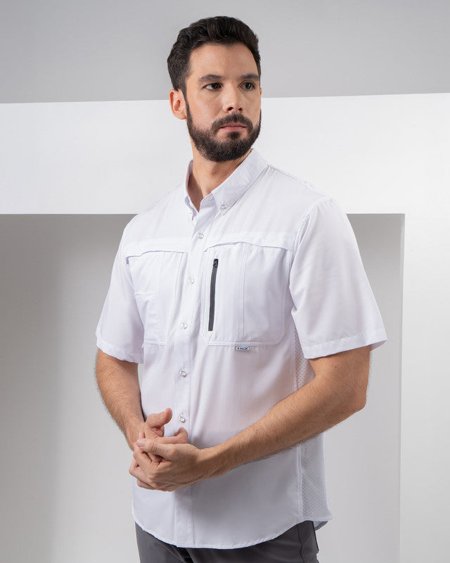 Camisa Tripulante, Blanco, vista frontal, fit Regular, Poliéster, con Paneles para ventilación, ideal para oficina