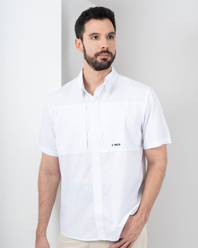 Camisa Pacífica, Blanco, vista frontal, fit Relajado, Poliéster, con Tela antidesgarro, ideal para oficina