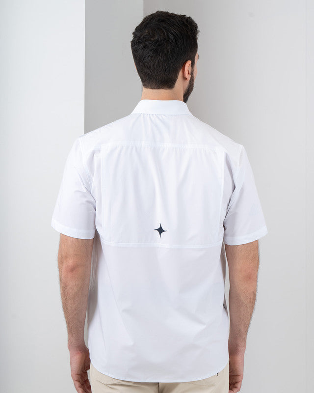 Camisa Pacífica, Blanco, vista posterior, fit Relajado, Poliéster, con Tela antidesgarro, ideal para oficina