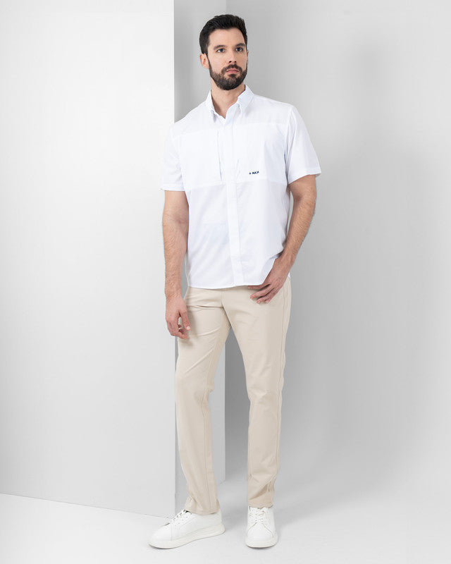 Camisa Pacífica, Blanco, detalle, fit Relajado, Poliéster, con Tela antidesgarro, ideal para oficina