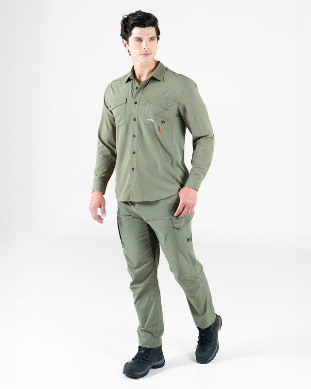 Camisa Fishing JEEP® x MAJA® Outdoor Cherokee Manga Larga, Verde, detalle, fit Relajado, Poliéster, con Tela antidesgarro, ideal para oficina
