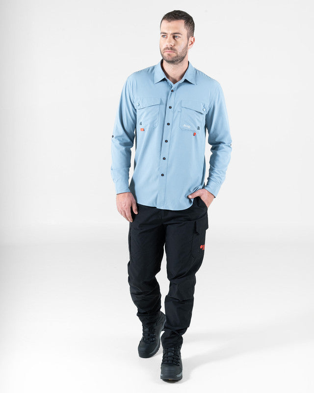 Camisa Fishing JEEP® x MAJA® Outdoor Cherokee Manga Larga, Gris azulado, detalle, fit Relajado, Poliéster, con Tela antidesgarro, ideal para oficina